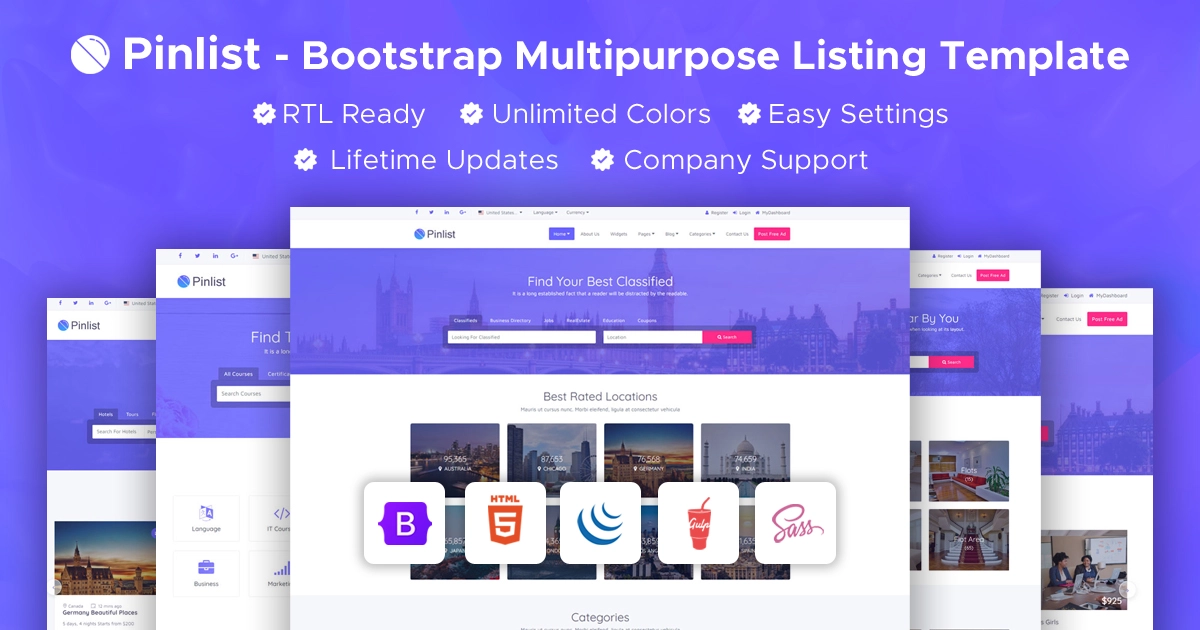Pinlist - Directory, Classifieds and Jobs Multipurpose Bootstrap5 HTML5 Listing Template
