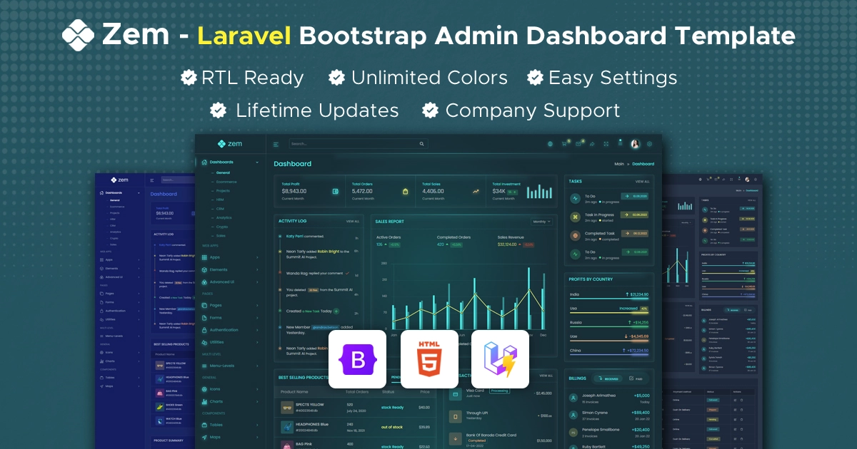 Zem – Laravel Admin & Dashboard Template