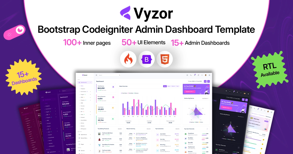 Vyzor - Premium Codeigniter Bootstrap Admin Dashboard Template