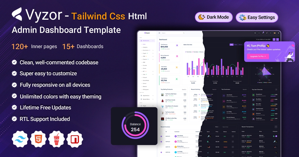 Vyzor - HTML Dashboard Tailwind CSS Admin Template