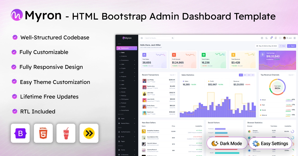 Myron – Multipurpose Bootstrap 5 HTML Admin Dashboard Template