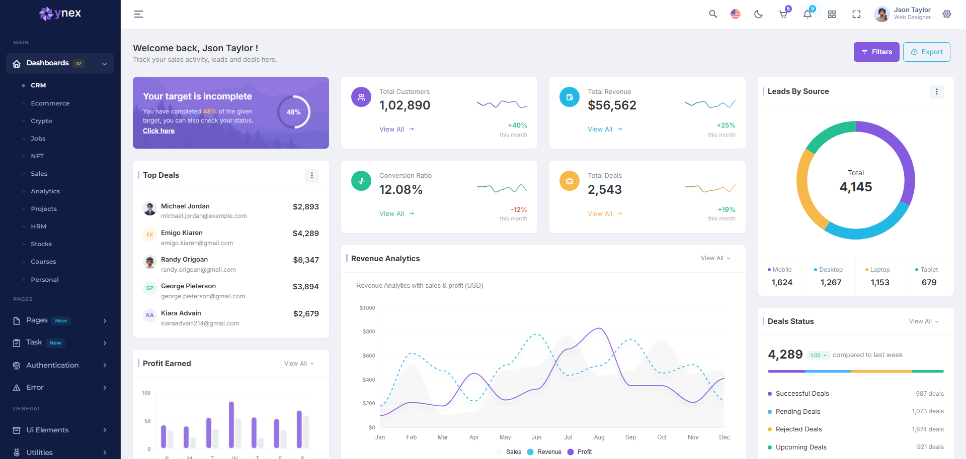 Ynex React SaaS Admin Dashboard Template